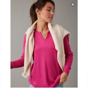 AE Long-Sleeve Waffle Plush Tee Pink M NWT